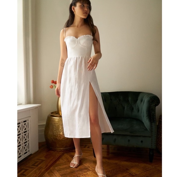 white midi linen dress
